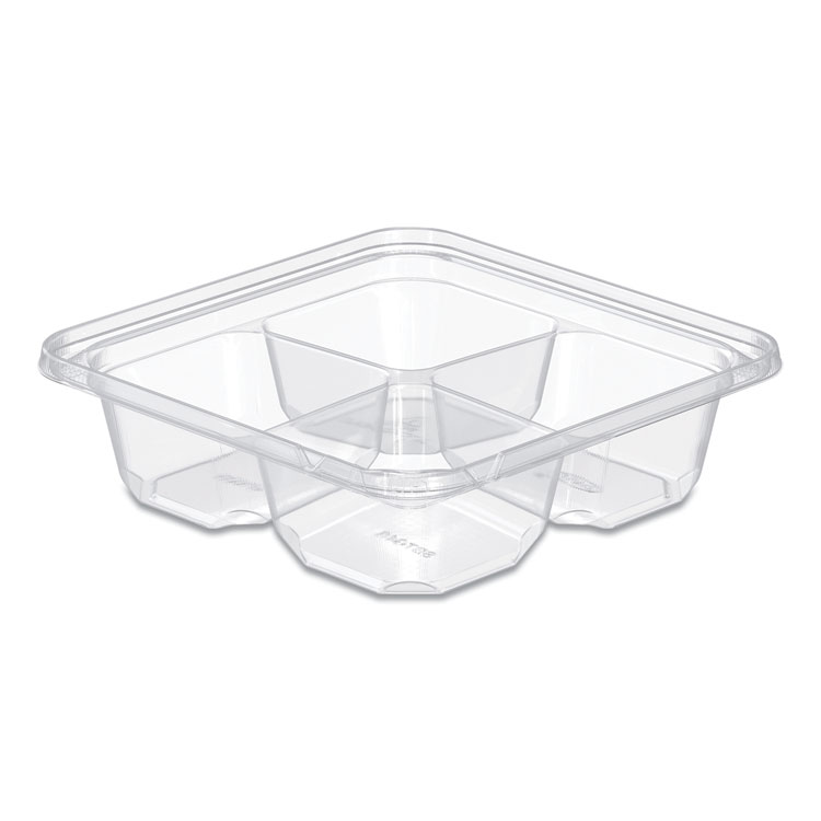 TamperGuard Snack Boxes, 4 Compartments, 6.3 x 6.3 x 1.8, Clear, Plastic, 300/Carton