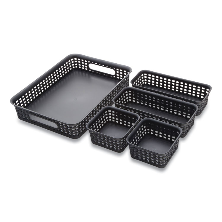Plastic Weave Bin, Desk Organization Set, 13.8" X 10.1" X 4.68", Black, 5/pack