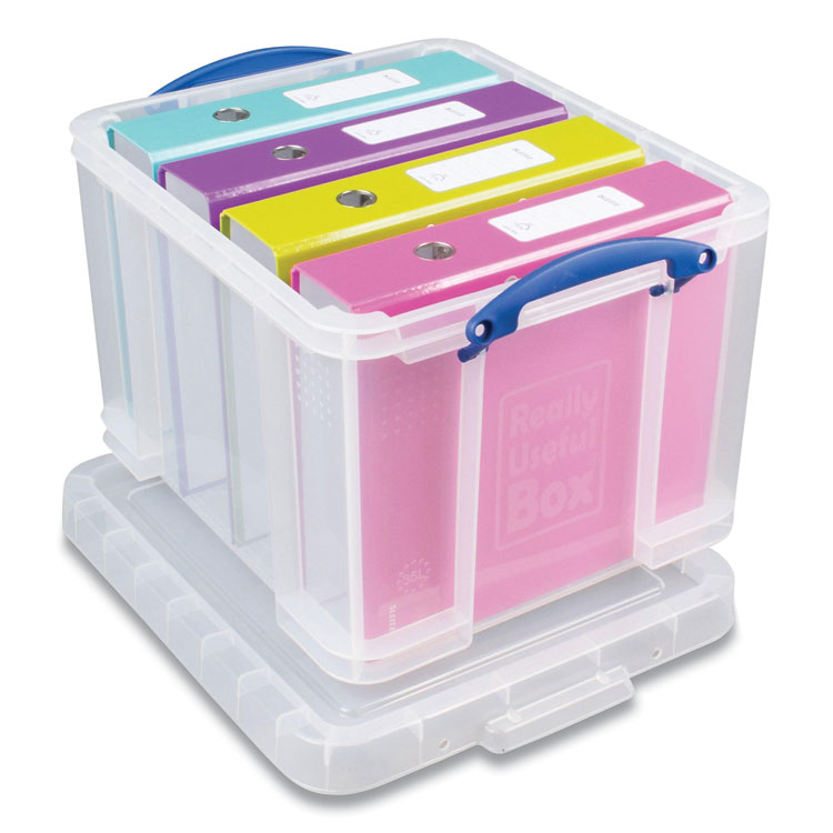 RUA32CPK3CB, Really Useful Box® 32CPK3CB Snap-Lid Storage Bin, 8.45 gal,  14 x 18 x 12.25, Clear/Blue, 3/Pack