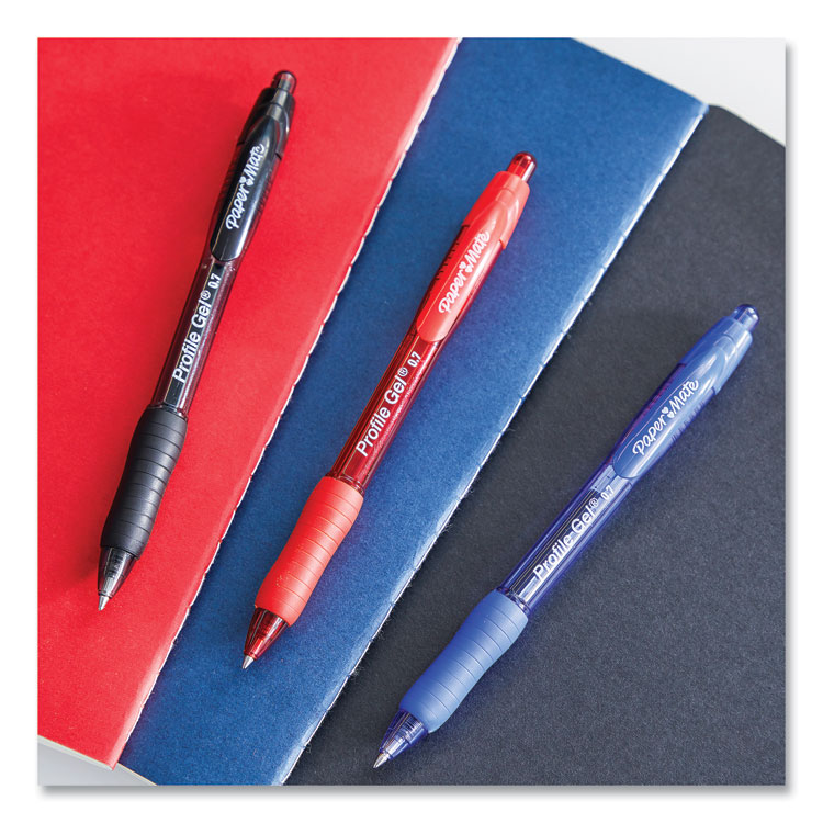 PAP2102130, Paper Mate® 2102130 Profile Gel Pen, Retractable, Fine 0.5 mm, Blue  Ink, Translucent Blue Barrel, Dozen