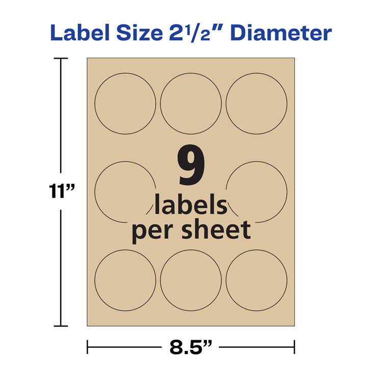 AVE22808 Avery® 22808 Round Brown Kraft PrinttotheEdge Labels, 2.5