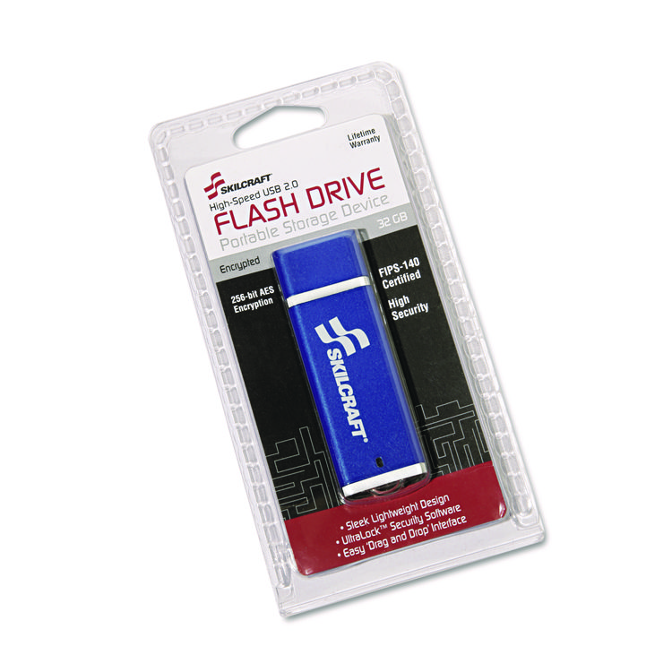 7045015691704, Skilcraft Usb Flash Drive With 256-Bit Aes Encryption, 32 Gb, Blue