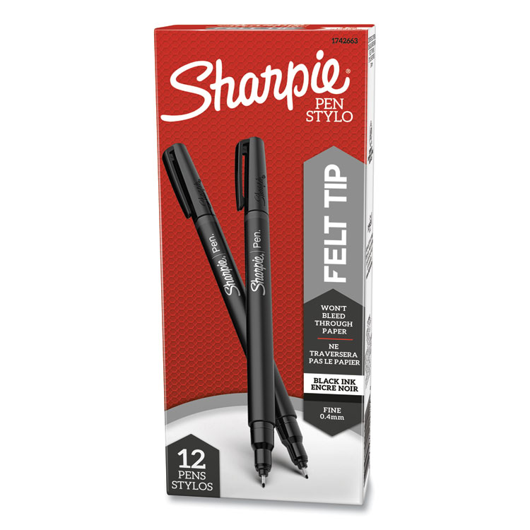 SAN1742663, Sharpie® 1742663 Water-Resistant Ink Porous Point Pen, Stick,  Fine 0.4 mm, Black Ink, Black/Gray Barrel, Dozen