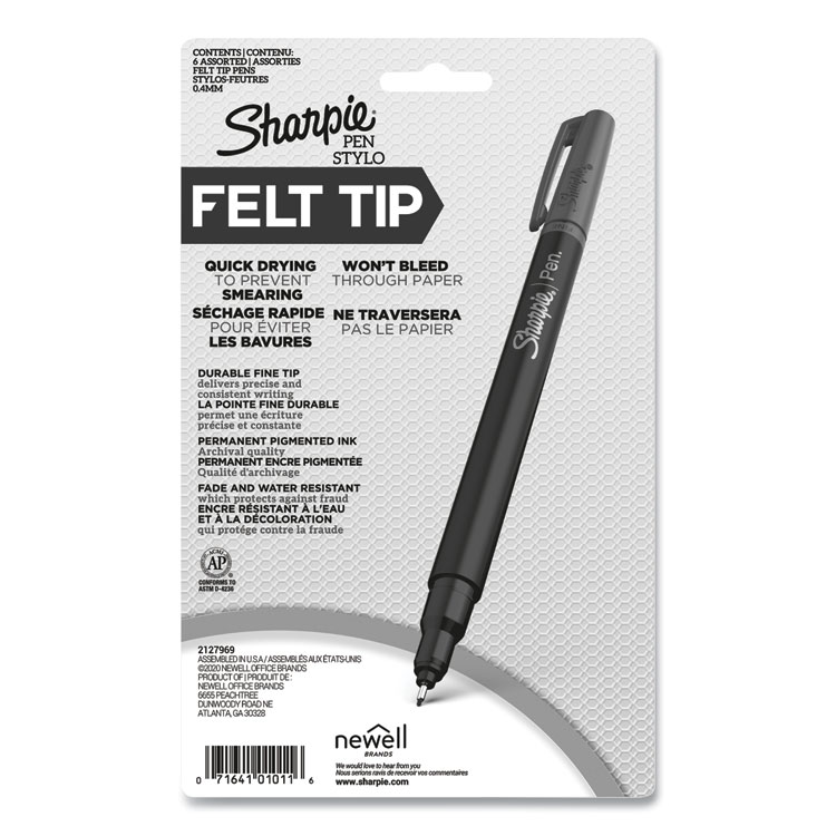 Sharpie Water-Resistant Ink Stick Plastic Point Pen, 0.8 mm, Black Ink,  Black/Gray Barrel, 4/Pack (1742661)