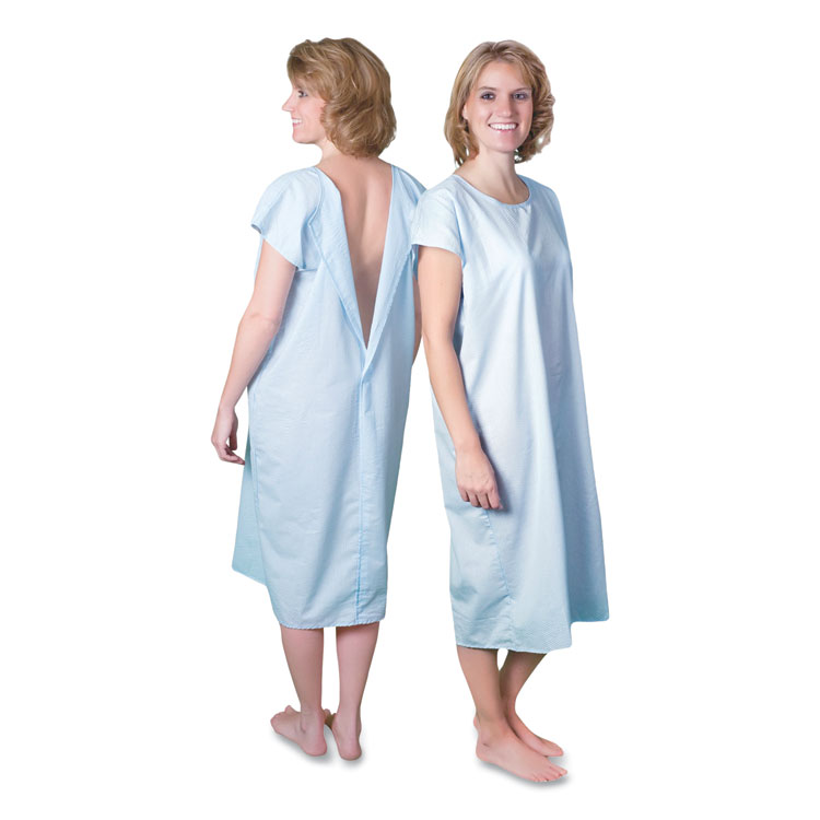 Core Products® Cloth Patient Gown, Cotton-Polyester Blend, Large: Chest Size 38 to 42, Blue