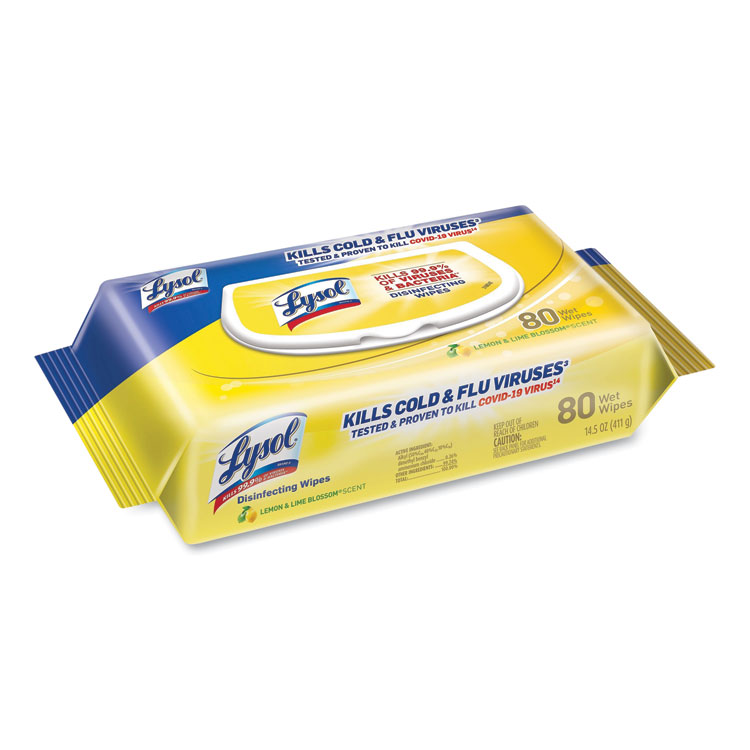 LYSOL® Brand Disinfecting Wipes Flatpacks, 6.75 x 8.5, Lemon and Lime Blossom, 80 Wipes/Flat Pack, 6 Flat Packs/Carton