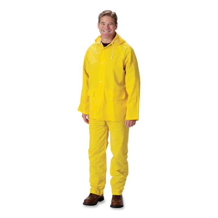 Falcon™ Premium Three-Piece Rain Suit, PVC/Polyester, 0.35 mm Thick, Yellow, X-Large (56 Chest, 50 Waist)