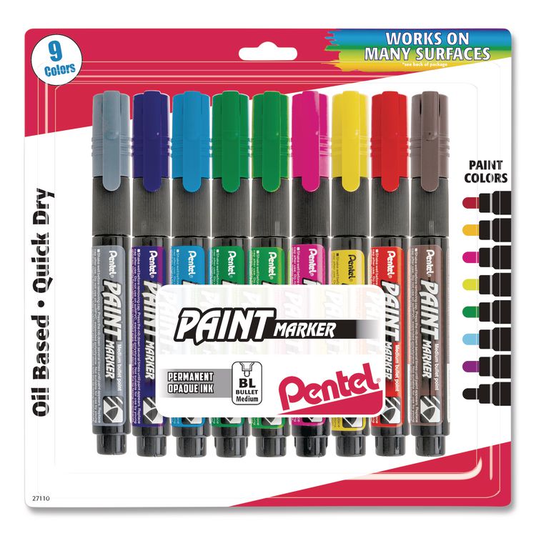 Opaque Bullet Tip Paint Markers, Medium Bullet Tip, Assorted Colors, 9/pack