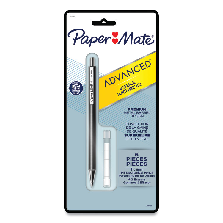 PAP2128197, Paper Mate® 2128197 Advanced Mechanical Pencils, 0.5 mm, HB (#2),  Black Lead, Gun Metal Gray Barrel