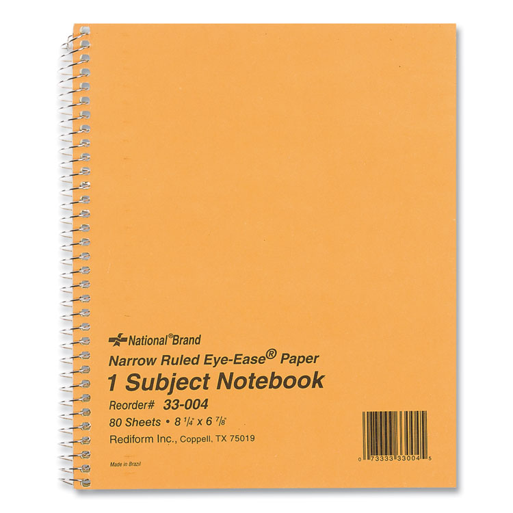 Single-Subject Wirebound Notebooks, Narrow Rule, Brown Board Cover, (80) 8.25 x 6.88 Eye-Ease Green Sheets