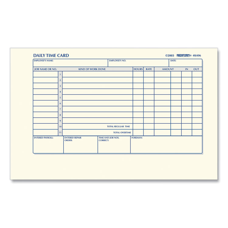 4.25 x 7 Inches Rediform Employee Time Card Weekly 3- Pack 4K409 100 per Pad 