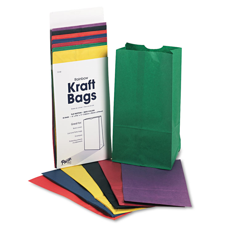 Picture of Rainbow Bags, 6# Uncoated Kraft Paper, 6 x 3 5/8 x 11, Assorted Bright, 28/Pack