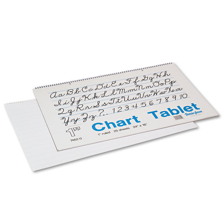 Picture of Chart Tablets w/Cursive Cover, Ruled, 24 x 16, White, 25 Sheets