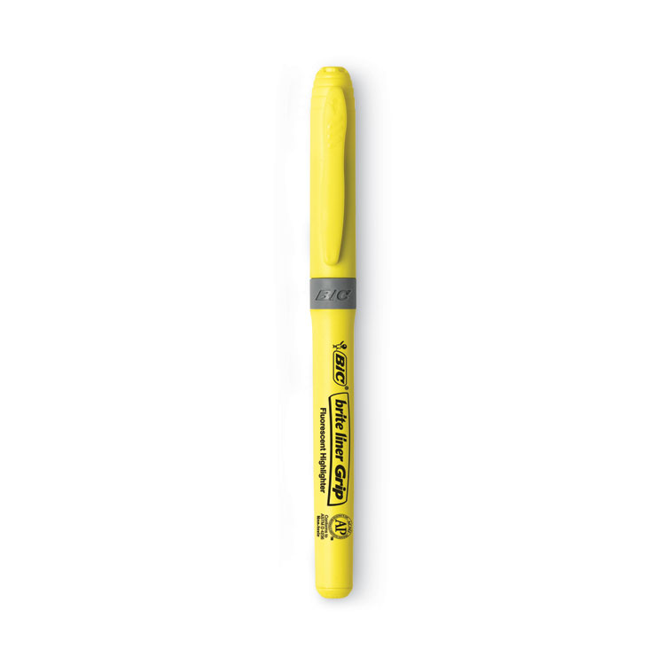 Original Bic Yellow Highlighter Flex Brush Pen Rubber Grip 2 PACK Fine Med Broad 