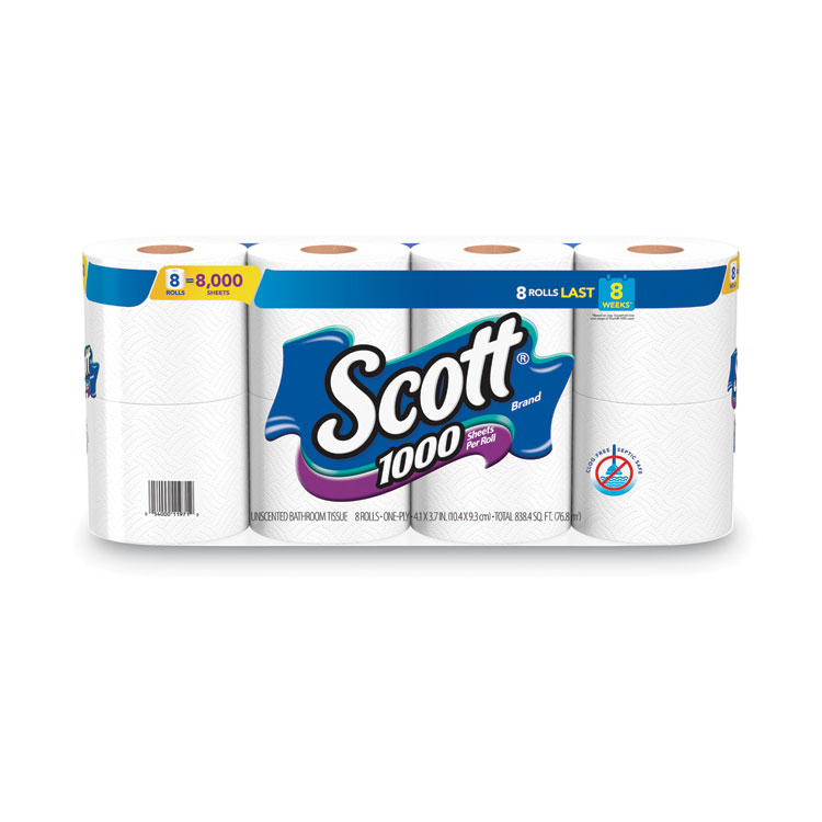 1000 Bathroom Tissue, Septic Safe, 1-Ply, White, 1,000 Sheet/Roll, 32 Rolls/Carton