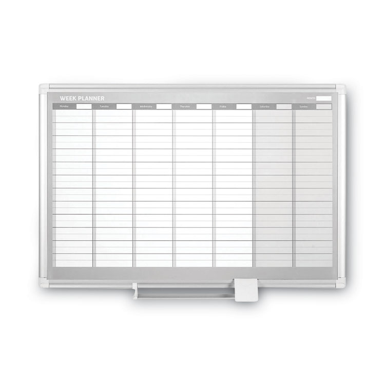 Magnetic Dry Erase Calendar Board, Weekly Planning/Scheduling, 36" x 24", White Surface, Satin Aluminum Frame