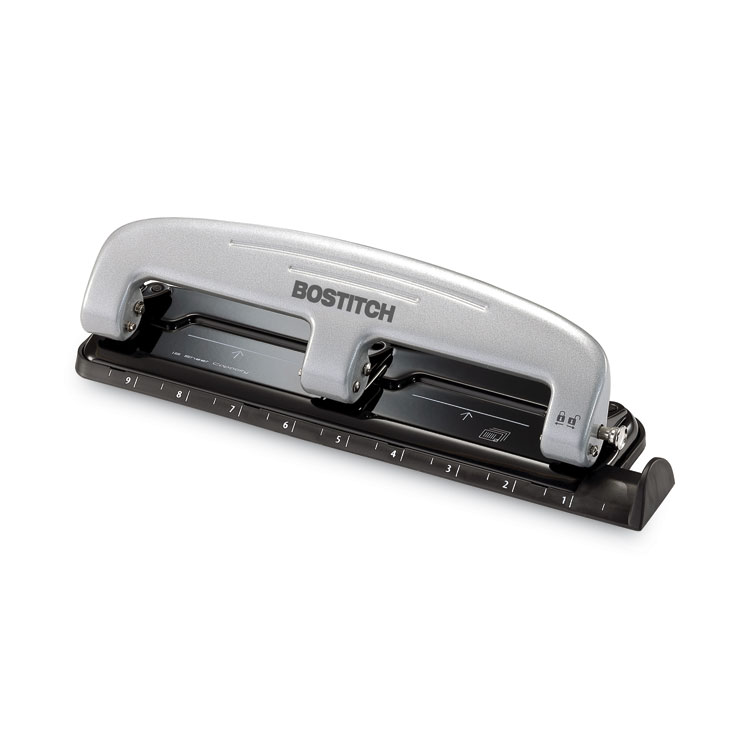 28-Sheet Commercial Electric Two-Hole Punch, Fixed 9/32 Holes, Black/Silver