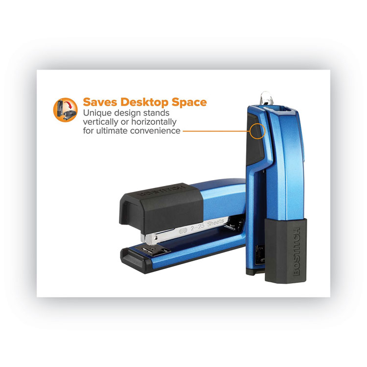 InPower Spring-Powered Premium Desktop Stapler, 28-Sheet Capacity, Blue-Silver