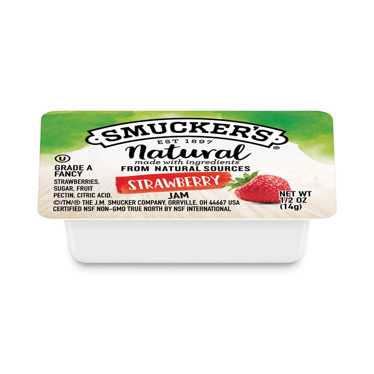 Smuckers 1/2 Ounce Natural Jam, Strawberry, 0.5 oz Container, 200/Carton