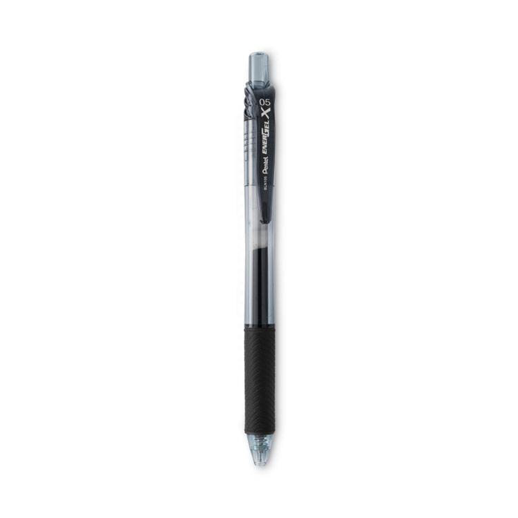 EnerGel-X Gel Pen, Retractable, Fine 0.5 mm, Black Ink, Clear/Black Barrel, Dozen