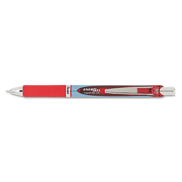 Picture of EnerGel RTX Retractable Liquid Gel Pen, .7mm, Needle, Black/Gray Barrel, Red Ink