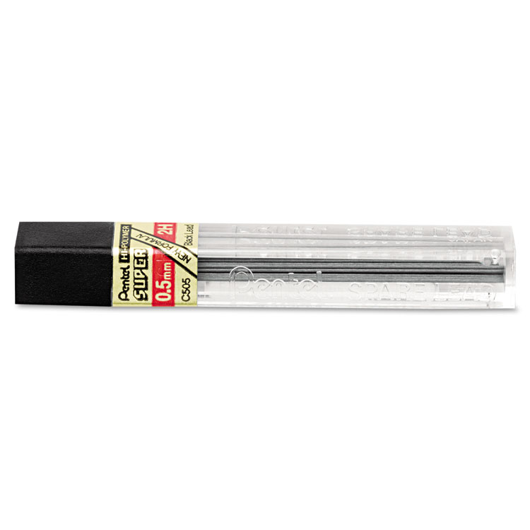 Picture of Super Hi-Polymer Lead Refills, 0.5mm, 2H, Black, 12 Leads/Tube
