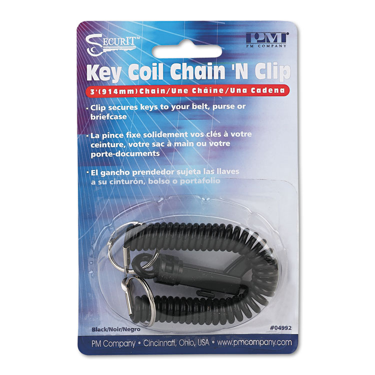 Key Coil Chain N Clip Wearable Key Organizer,Flexible Coil, Black