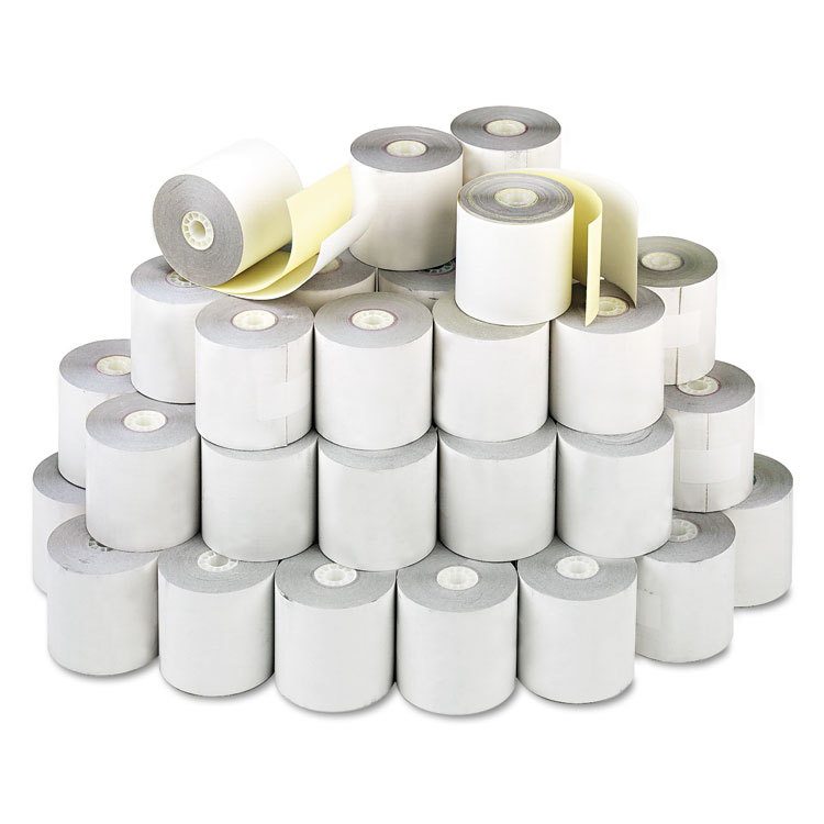 Impact Printing Carbonless Paper Rolls, 2.25 x 70 ft, White/Canary, 50/Carton