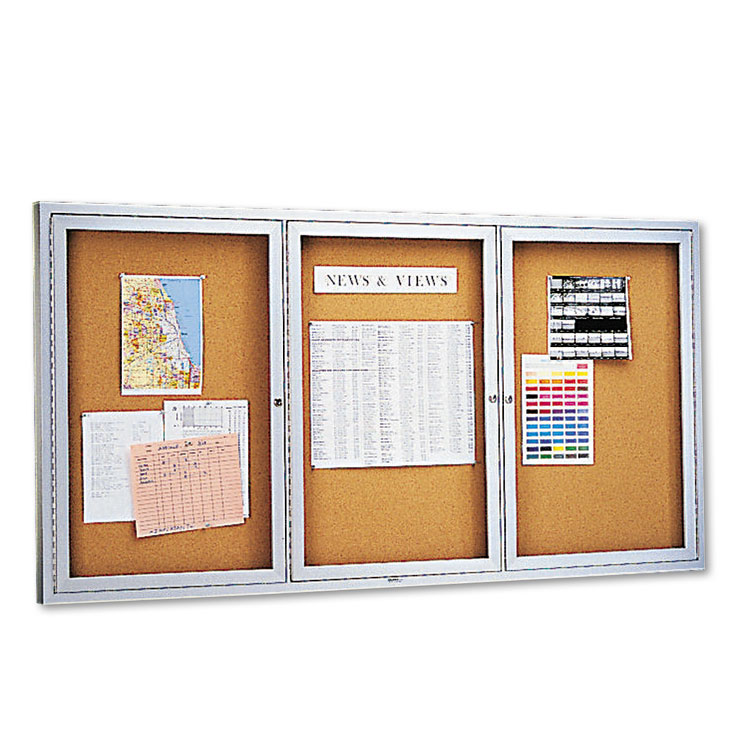 Picture of Enclosed Bulletin Board, Natural Cork/Fiberboard, 72 x 36, Silver Aluminum Frame