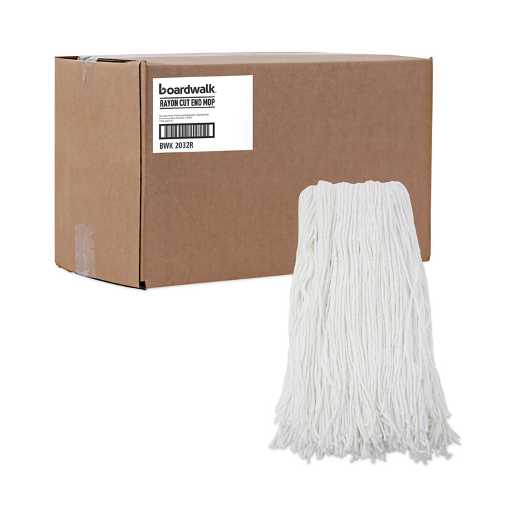 Cut-End Wet Mop Head, Rayon, #32, White, 12/Carton