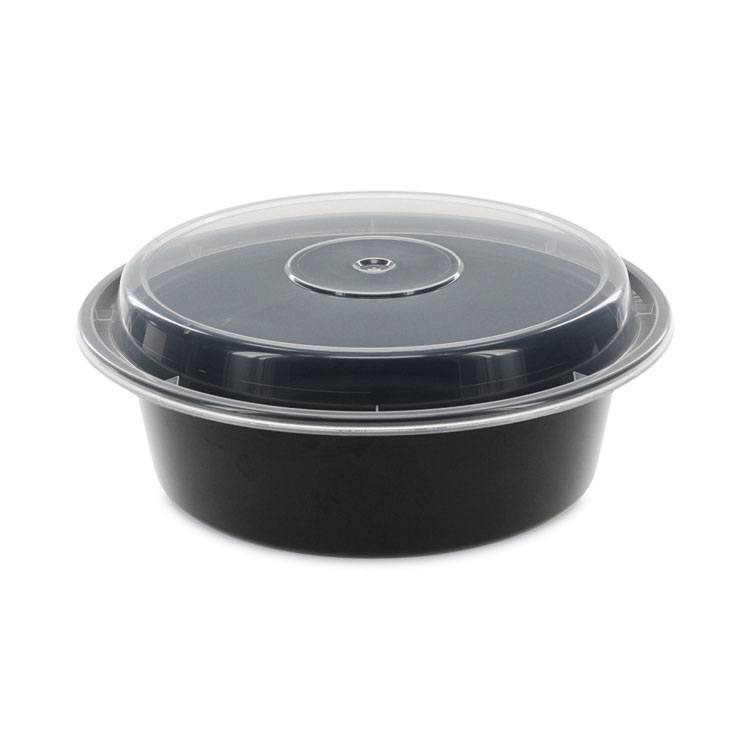 Newspring VERSAtainer Microwavable Containers, 32 oz, 7" Diameter x 2.25" h, Black/Clear, Plastic, 150/Carton