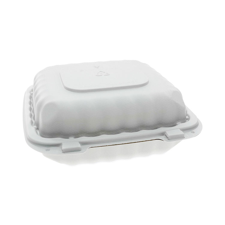 Boardwalk HINGEWFHG1C9 Bagasse Molded Fiber Hinged Lid Takeout Food  Containers, Microwavable, 9 x 6 x 3.19, White - 250 / Case