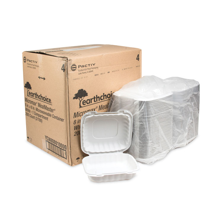 Dart 85MFPPHT3 ProPlanet 8 5/16 x 8 x 3 White Mineral-Filled 3  Compartment Hinged Lid Takeout Container - 150/Case