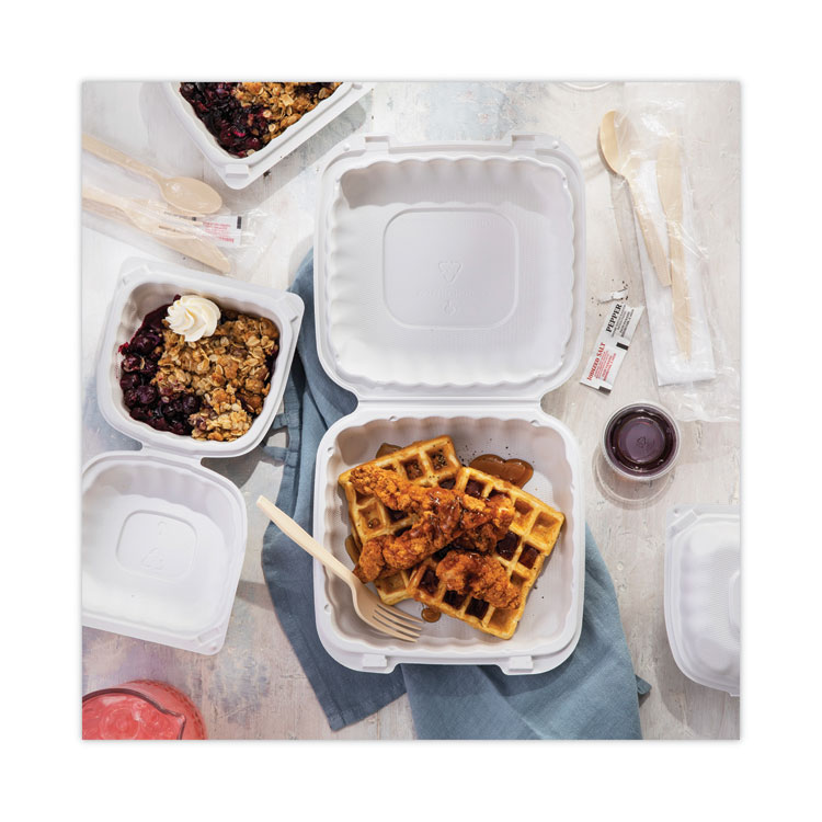 Boardwalk HINGEWFHG1C9 Bagasse Molded Fiber Hinged Lid Takeout Food  Containers, Microwavable, 9 x 6 x 3.19, White - 250 / Case