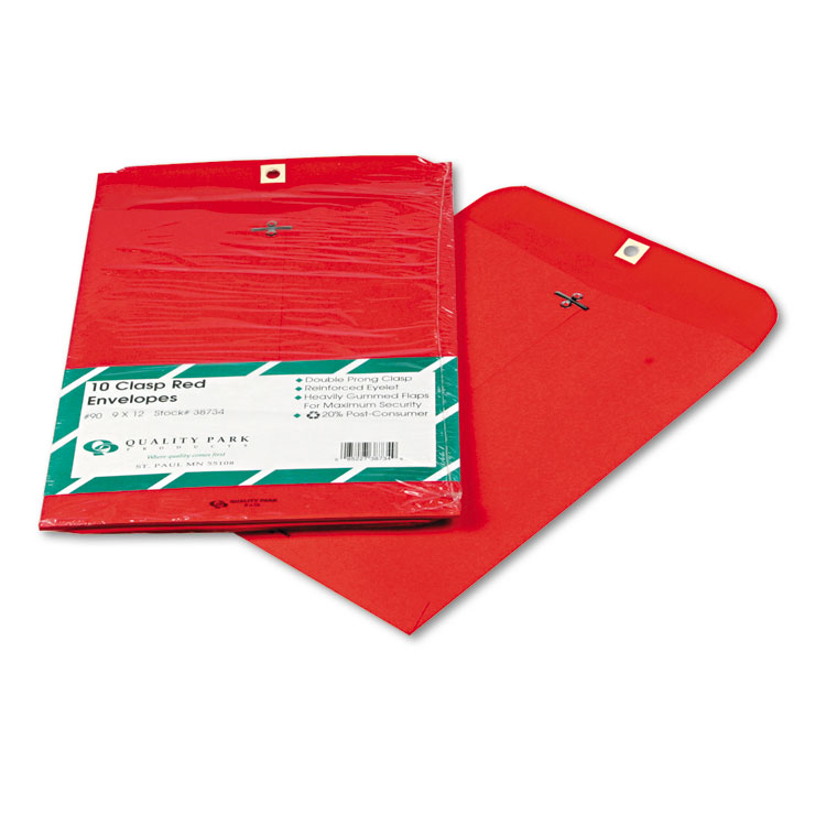 Picture of Fashion Color Clasp Envelope, 9 x 12, 28lb, Red, 10/Pack