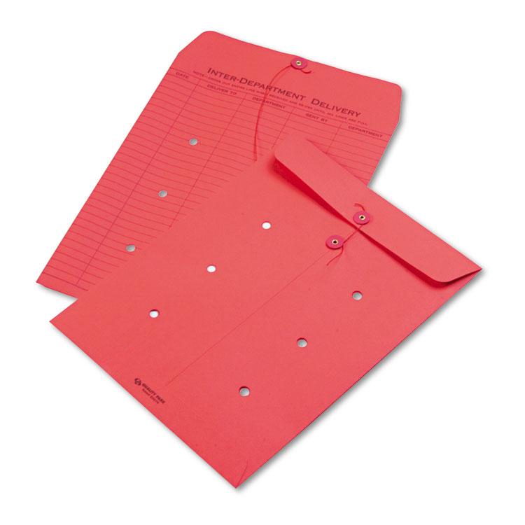 Picture of Colored Paper String & Button Interoffice Envelope, 10 x 13, Red, 100/Box