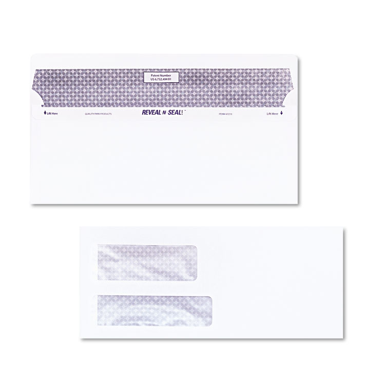 Picture of Reveal N Seal Double Window Invoice Envelope, Self Adhesive, White, 500/Box