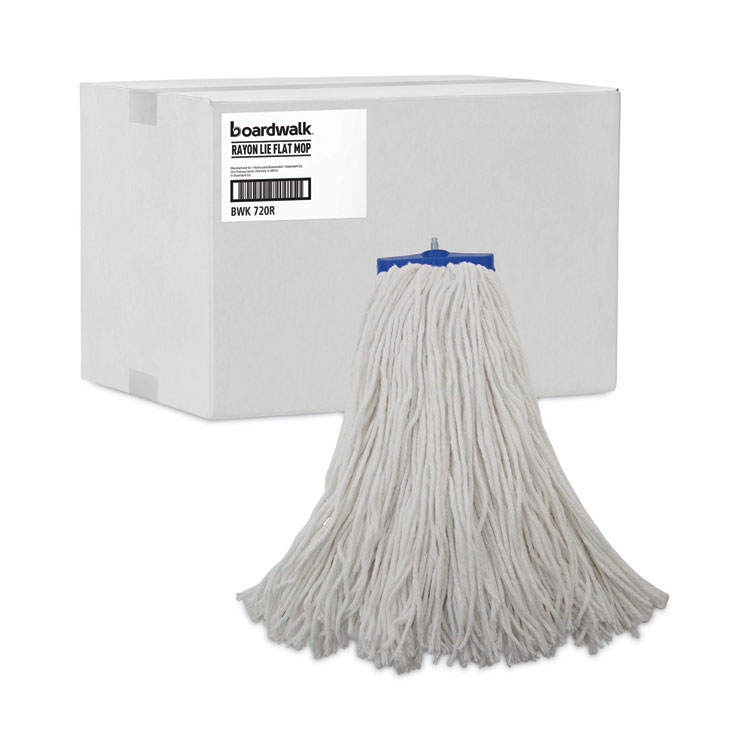 Mop Head, Economical Lie-Flat Head, Rayon Fiber, 20 oz, White, 12/Carton