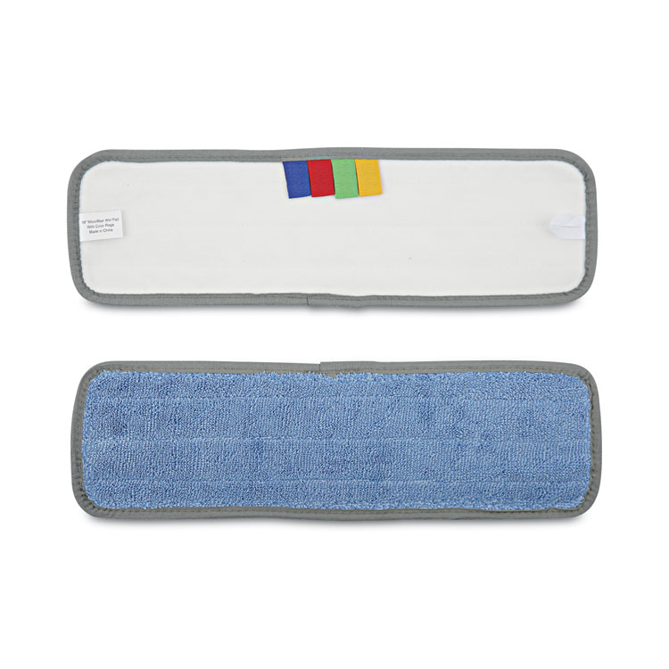 Microfiber Wet Mop Head, Blue, 18 x 5, Split Microfiber, Hook and Loop Back, Dozen