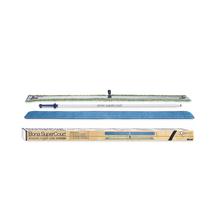 SuperCourt Athletic Floor Care System, 60" Microfiber Head, 66" Silver/Blue Aluminum Handle