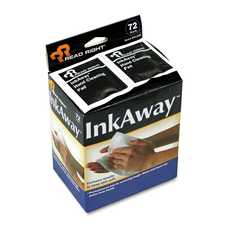 Picture of Ink Away Hand Cleaning Pads, Cloth, White, 72/Pack