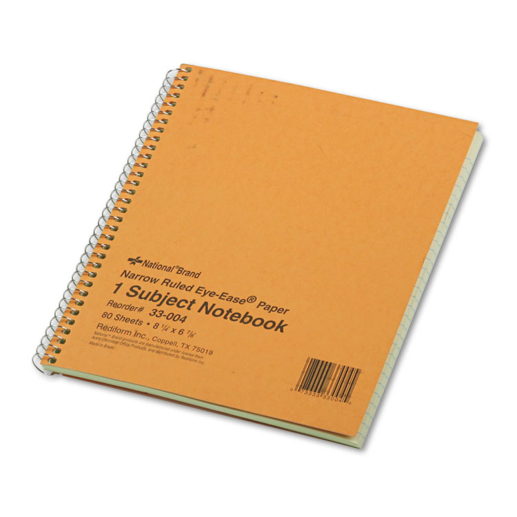 Picture of Subject Wirebound Notebook, Narrow Rule, 8 1/4 x 6 7/8, Green, 80 Sheets