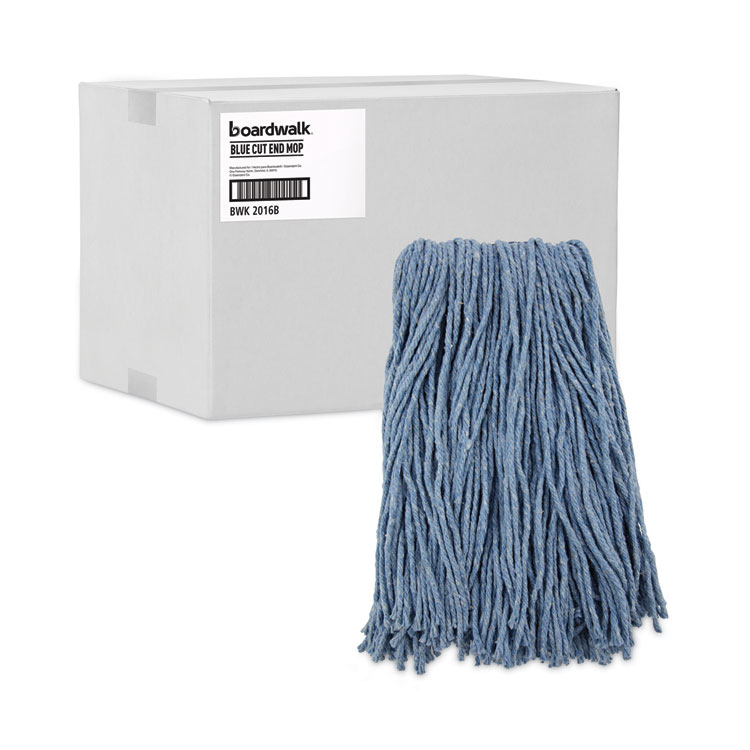 Mop Head, Standard Head, Cotton/Synthetic Fiber, Cut-End, #16, Blue, 12/Carton