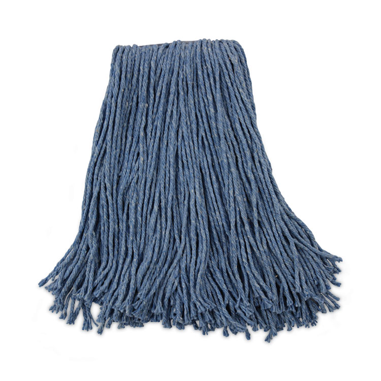 Mop Head, Standard Head, Cotton/synthetic Fiber, Cut-End, #20, Blue, 12/carton