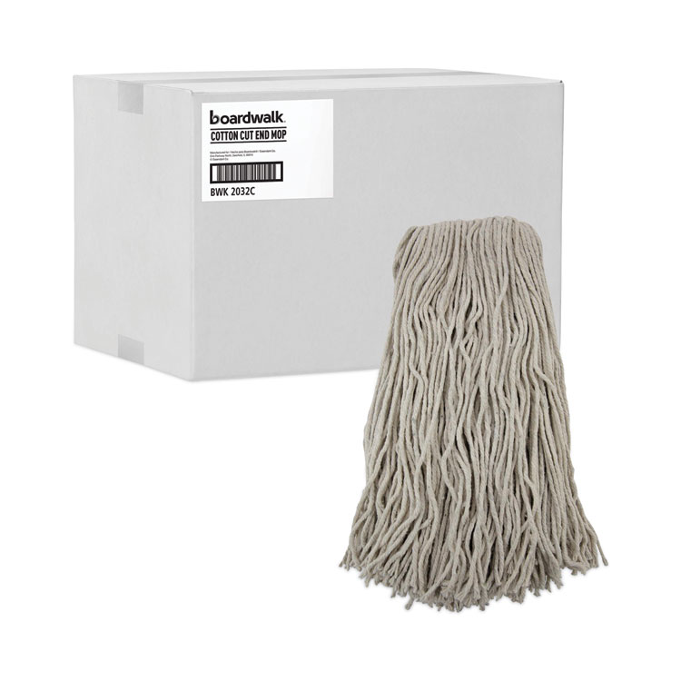 Cut-End Wet Mop Head, Cotton, #32, White, 12/Carton
