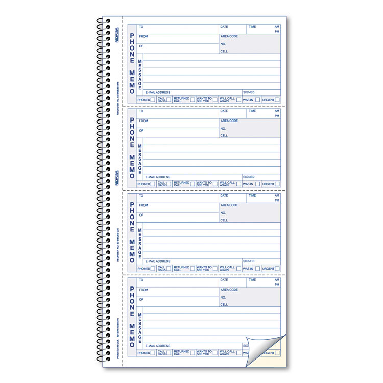 Picture of Telephone Message Book, 5 x 2 3/4, Two-Part Carbonless, 400 Sets
