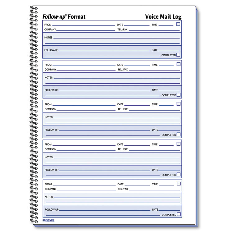 Picture of Voice Mail Wirebound Log Books, 8 x 10 5/8, 500 Sets/Book