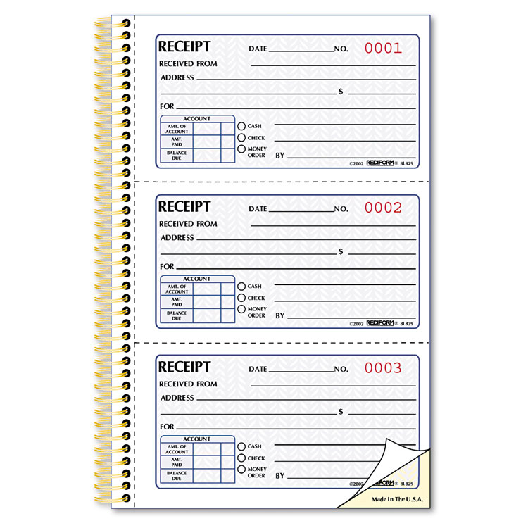 Picture of Money Receipt Book, 5 x 2 3/4, Two-Part Carbonless, 225 Sets/Book