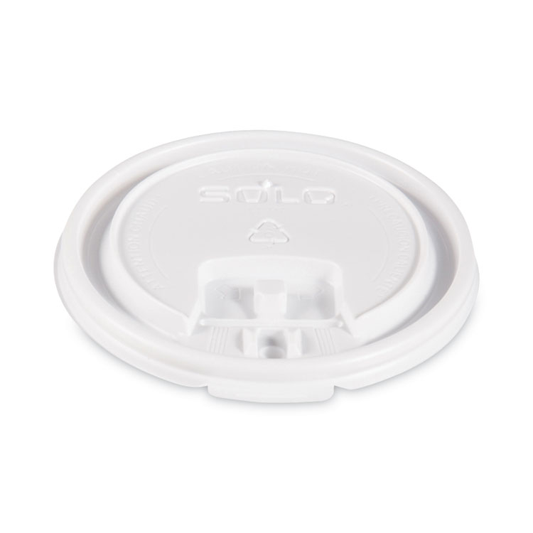 Lift Back and Lock Tab Lids for Paper Cups, Fits 10 oz Hot Cups, Plastic, White, 100/Sleeve, 10 Sleeves/Carton