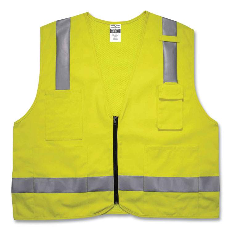 ergodyne® GloWear 8262FRZ Class 2 FR Surveyor Zip Vest, Tencel/Modacrylic/Para-aramid/Kevlar, 2X-Large/3X-Large, Lime